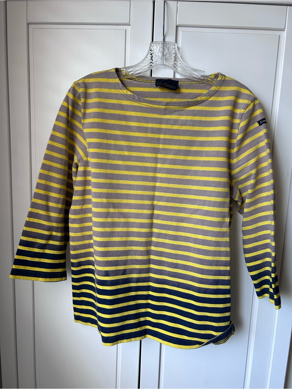 Le Minor Yellow, Gray & Navy Striped Women’s Long Sleeve Top
